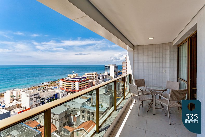 Bedroom and living room with sea view and modern amenities